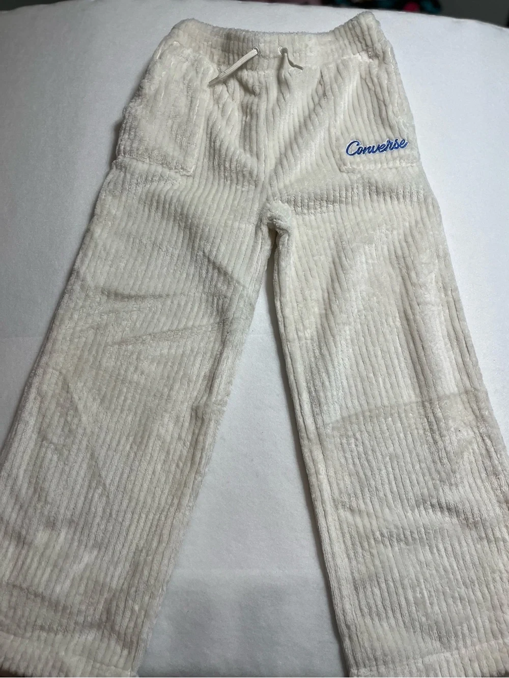 Converse Off-White Ribbed Plush Lounge Pants with Blue Logo